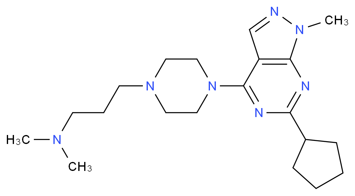 3-[4-(6-cyclopentyl-1-methyl-1H-pyrazolo[3,4-d]pyrimidin-4-yl)piperazin-1-yl]-N,N-dimethylpropan-1-amine_Molecular_structure_CAS_)