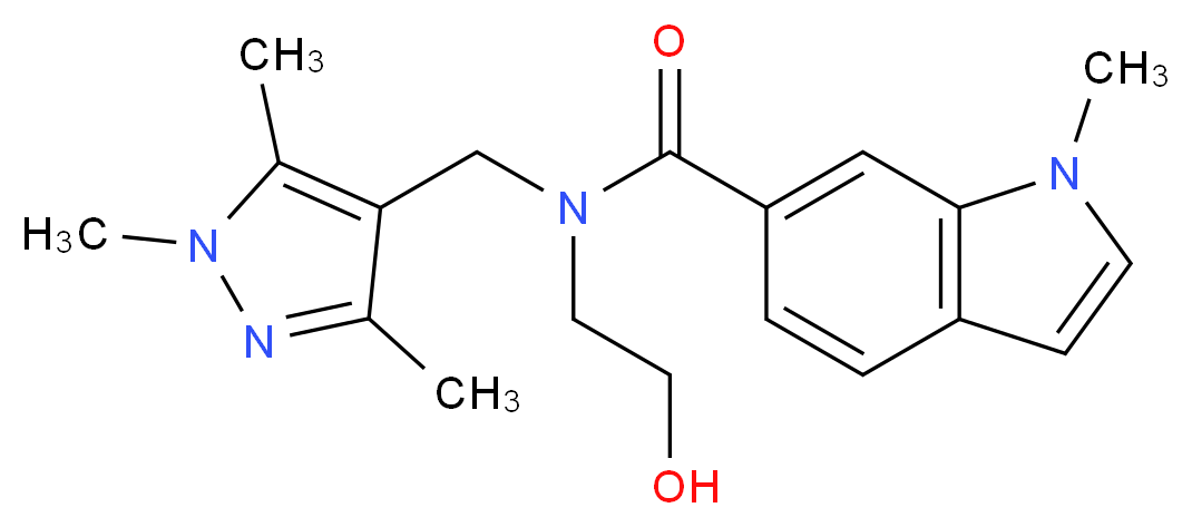 N-(2-hydroxyethyl)-1-methyl-N-[(1,3,5-trimethyl-1H-pyrazol-4-yl)methyl]-1H-indole-6-carboxamide_Molecular_structure_CAS_)