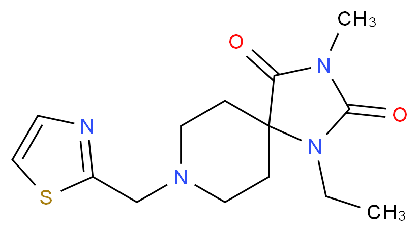 1-ethyl-3-methyl-8-(1,3-thiazol-2-ylmethyl)-1,3,8-triazaspiro[4.5]decane-2,4-dione_Molecular_structure_CAS_)