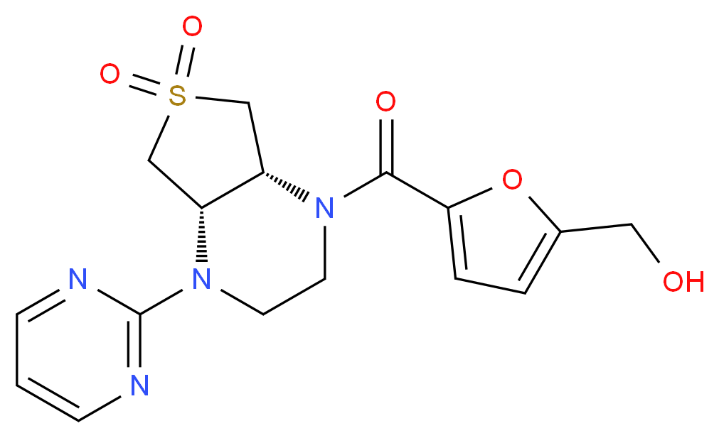 (5-{[(4aS*,7aR*)-6,6-dioxido-4-pyrimidin-2-ylhexahydrothieno[3,4-b]pyrazin-1(2H)-yl]carbonyl}-2-furyl)methanol_Molecular_structure_CAS_)