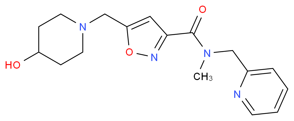 5-[(4-hydroxypiperidin-1-yl)methyl]-N-methyl-N-(pyridin-2-ylmethyl)isoxazole-3-carboxamide_Molecular_structure_CAS_)