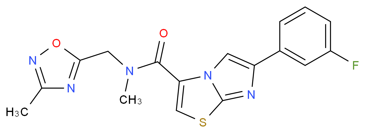 6-(3-fluorophenyl)-N-methyl-N-[(3-methyl-1,2,4-oxadiazol-5-yl)methyl]imidazo[2,1-b][1,3]thiazole-3-carboxamide_Molecular_structure_CAS_)