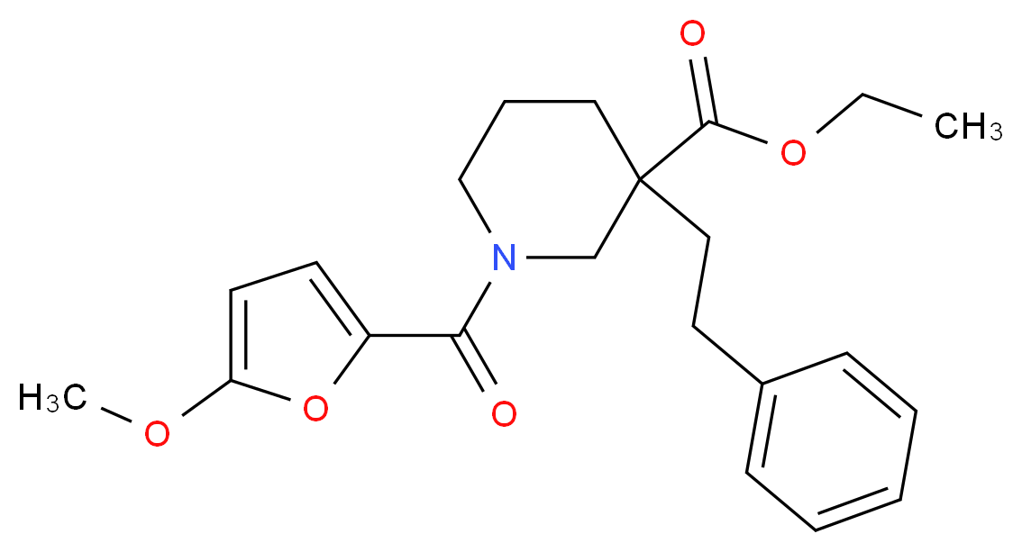 ethyl 1-(5-methoxy-2-furoyl)-3-(2-phenylethyl)-3-piperidinecarboxylate_Molecular_structure_CAS_)