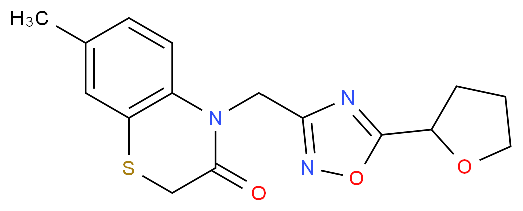 7-methyl-4-{[5-(tetrahydrofuran-2-yl)-1,2,4-oxadiazol-3-yl]methyl}-2H-1,4-benzothiazin-3(4H)-one_Molecular_structure_CAS_)