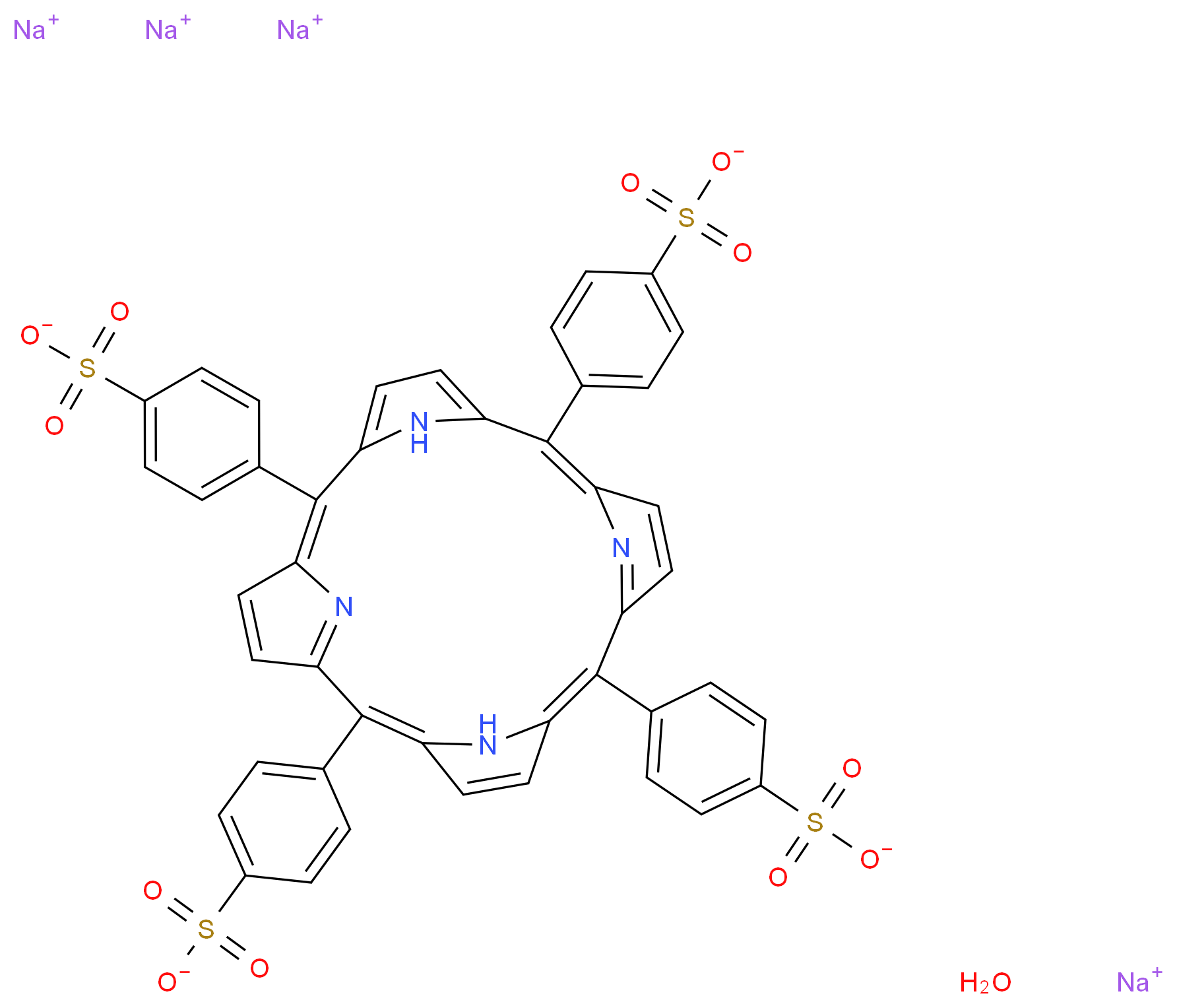 4,4′,4′′,4′′′-(Porphine-5,10,15,20-tetrayl)tetrakis(benzenesulfonic acid) tetrasodium salt hydrate_Molecular_structure_CAS_652154-11-5)