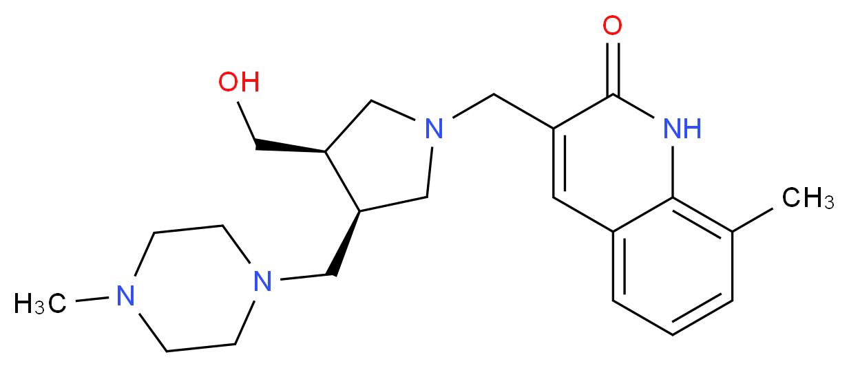 3-({(3R*,4S*)-3-(hydroxymethyl)-4-[(4-methylpiperazin-1-yl)methyl]pyrrolidin-1-yl}methyl)-8-methylquinolin-2(1H)-one_Molecular_structure_CAS_)