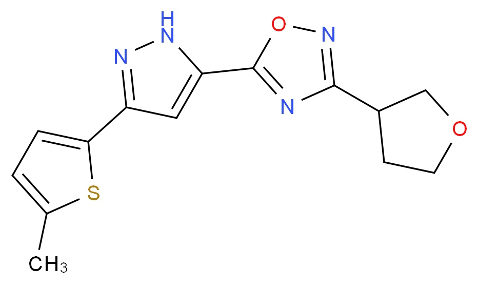 5-[3-(5-methyl-2-thienyl)-1H-pyrazol-5-yl]-3-(tetrahydrofuran-3-yl)-1,2,4-oxadiazole_Molecular_structure_CAS_)