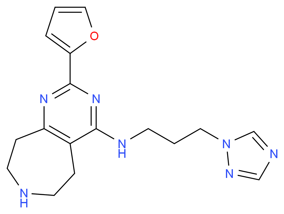 2-(2-furyl)-N-[3-(1H-1,2,4-triazol-1-yl)propyl]-6,7,8,9-tetrahydro-5H-pyrimido[4,5-d]azepin-4-amine_Molecular_structure_CAS_)
