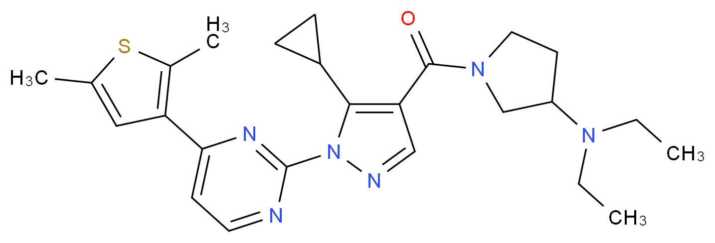1-({5-cyclopropyl-1-[4-(2,5-dimethyl-3-thienyl)-2-pyrimidinyl]-1H-pyrazol-4-yl}carbonyl)-N,N-diethyl-3-pyrrolidinamine_Molecular_structure_CAS_)