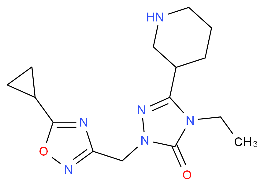 2-[(5-cyclopropyl-1,2,4-oxadiazol-3-yl)methyl]-4-ethyl-5-piperidin-3-yl-2,4-dihydro-3H-1,2,4-triazol-3-one_Molecular_structure_CAS_)