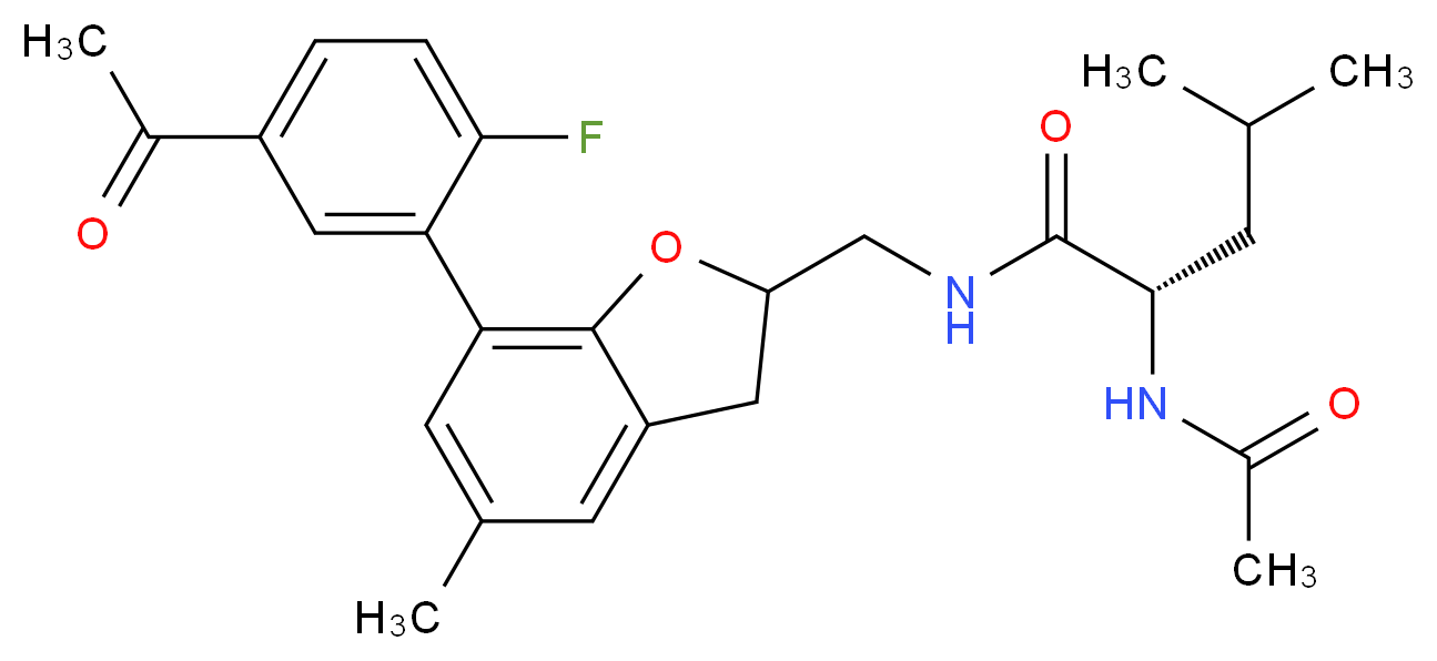 N~2~-acetyl-N~1~-{[7-(5-acetyl-2-fluorophenyl)-5-methyl-2,3-dihydro-1-benzofuran-2-yl]methyl}-L-leucinamide_Molecular_structure_CAS_)