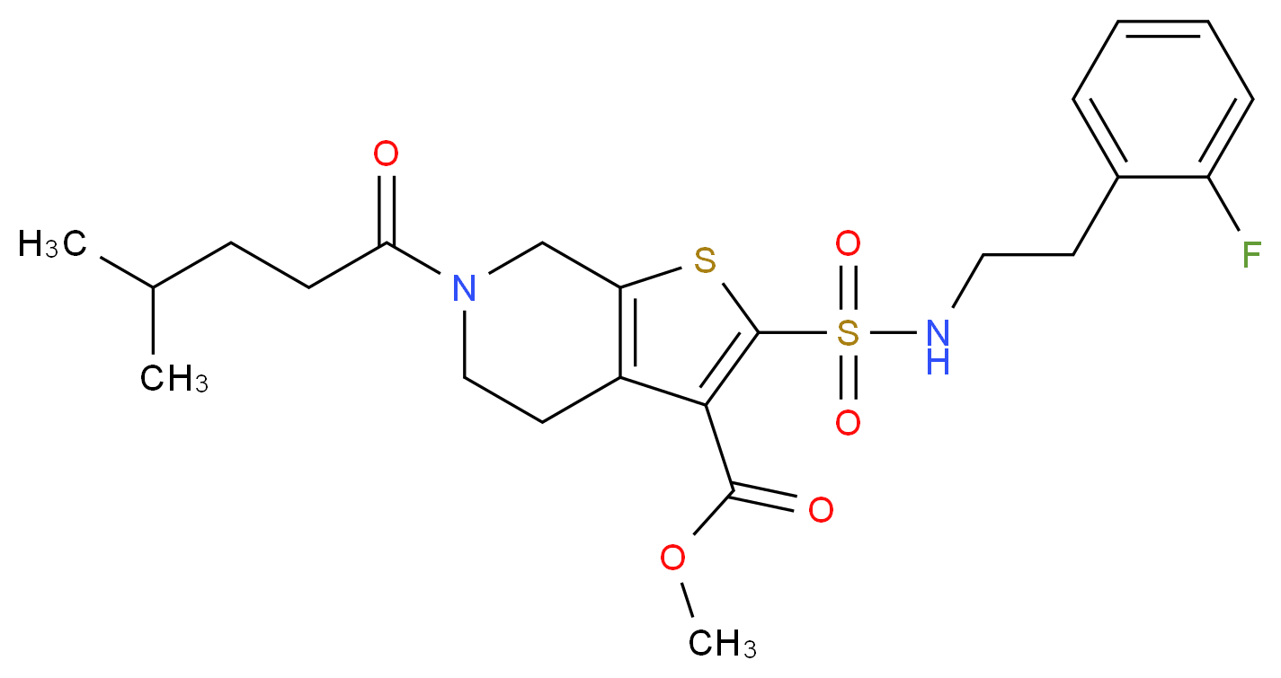 methyl 2-({[2-(2-fluorophenyl)ethyl]amino}sulfonyl)-6-(4-methylpentanoyl)-4,5,6,7-tetrahydrothieno[2,3-c]pyridine-3-carboxylate_Molecular_structure_CAS_)