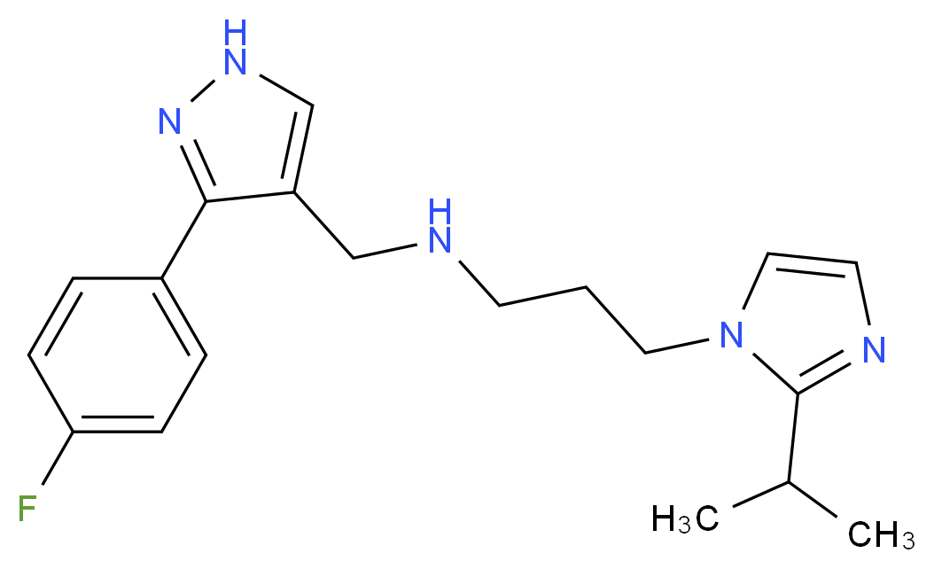 N-{[3-(4-fluorophenyl)-1H-pyrazol-4-yl]methyl}-3-(2-isopropyl-1H-imidazol-1-yl)propan-1-amine_Molecular_structure_CAS_)