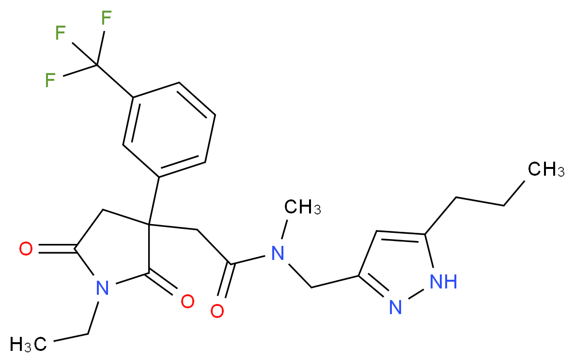2-{1-ethyl-2,5-dioxo-3-[3-(trifluoromethyl)phenyl]-3-pyrrolidinyl}-N-methyl-N-[(5-propyl-1H-pyrazol-3-yl)methyl]acetamide_Molecular_structure_CAS_)