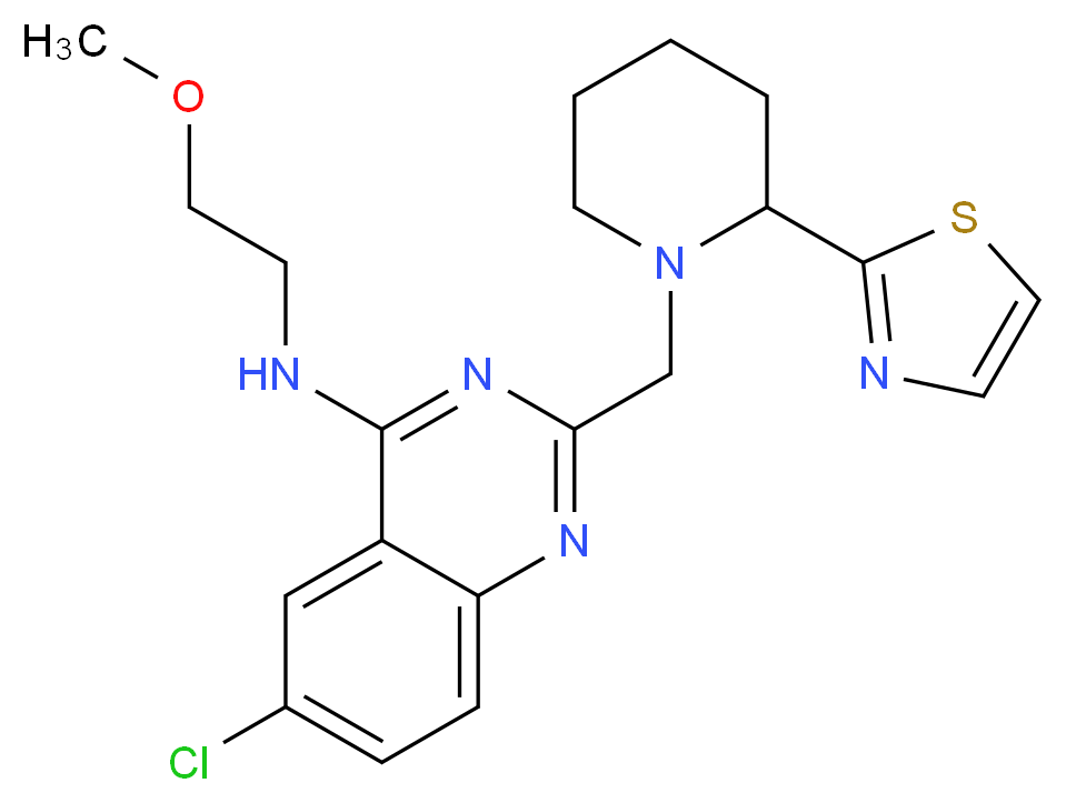 6-chloro-N-(2-methoxyethyl)-2-{[2-(1,3-thiazol-2-yl)-1-piperidinyl]methyl}-4-quinazolinamine_Molecular_structure_CAS_)