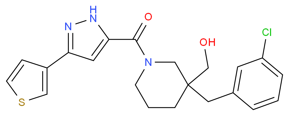 (3-(3-chlorobenzyl)-1-{[3-(3-thienyl)-1H-pyrazol-5-yl]carbonyl}-3-piperidinyl)methanol_Molecular_structure_CAS_)