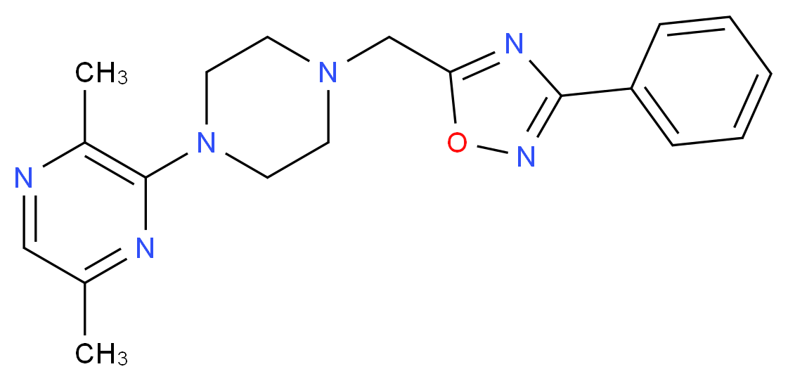 2,5-dimethyl-3-{4-[(3-phenyl-1,2,4-oxadiazol-5-yl)methyl]-1-piperazinyl}pyrazine_Molecular_structure_CAS_)