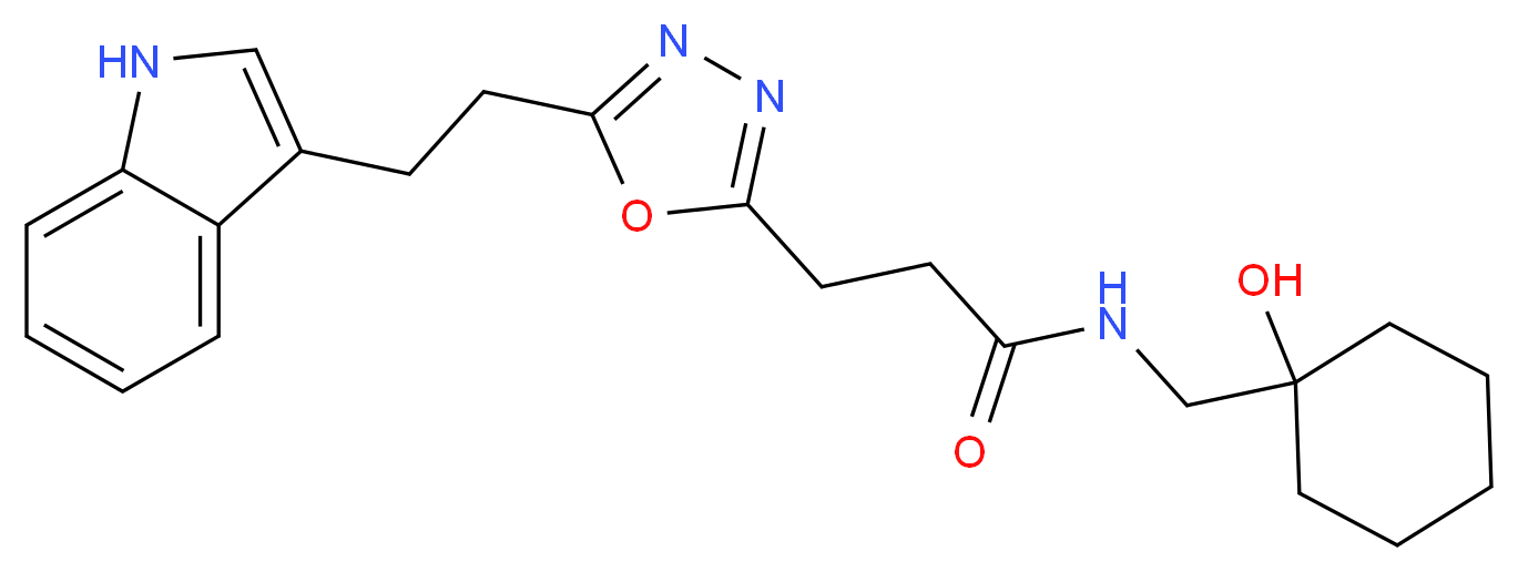 N-[(1-hydroxycyclohexyl)methyl]-3-{5-[2-(1H-indol-3-yl)ethyl]-1,3,4-oxadiazol-2-yl}propanamide_Molecular_structure_CAS_)