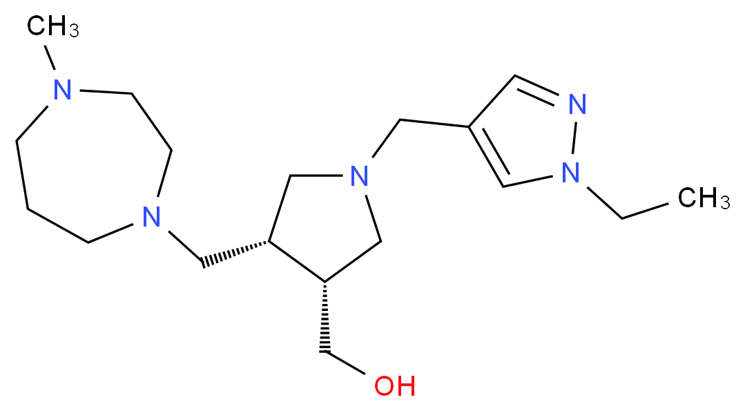 {(3R*,4S*)-1-[(1-ethyl-1H-pyrazol-4-yl)methyl]-4-[(4-methyl-1,4-diazepan-1-yl)methyl]pyrrolidin-3-yl}methanol_Molecular_structure_CAS_)