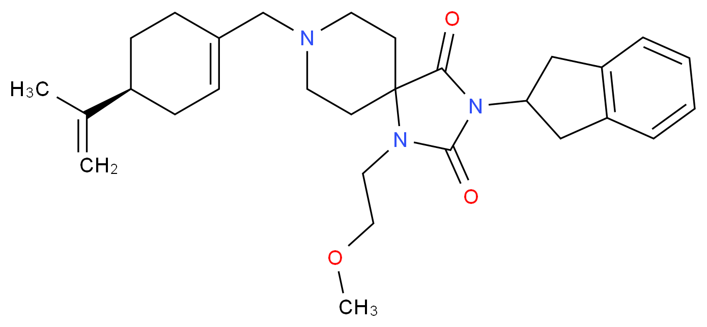 3-(2,3-dihydro-1H-inden-2-yl)-8-{[(4S)-4-isopropenyl-1-cyclohexen-1-yl]methyl}-1-(2-methoxyethyl)-1,3,8-triazaspiro[4.5]decane-2,4-dione_Molecular_structure_CAS_)