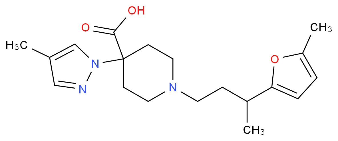1-[3-(5-methyl-2-furyl)butyl]-4-(4-methyl-1H-pyrazol-1-yl)piperidine-4-carboxylic acid_Molecular_structure_CAS_)