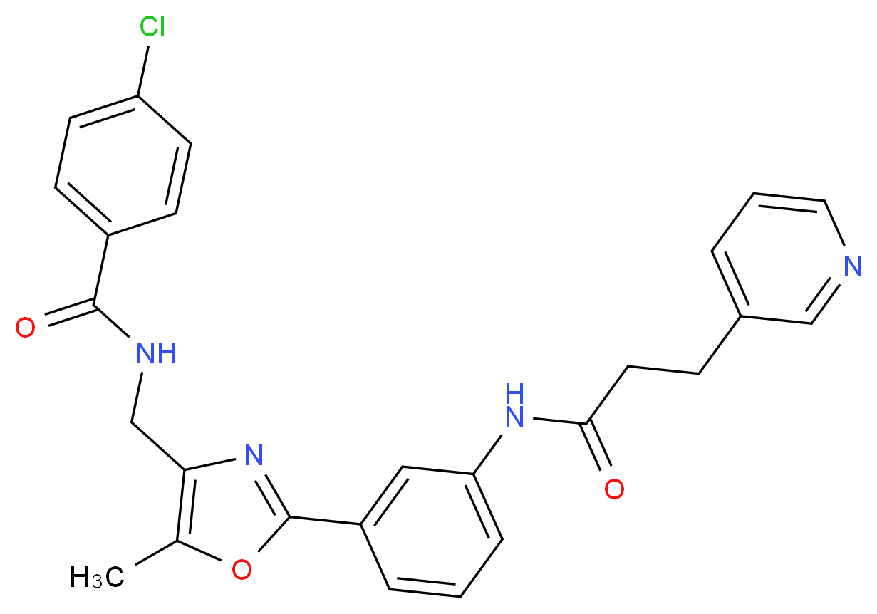 4-chloro-N-{[5-methyl-2-(3-{[3-(3-pyridinyl)propanoyl]amino}phenyl)-1,3-oxazol-4-yl]methyl}benzamide_Molecular_structure_CAS_)