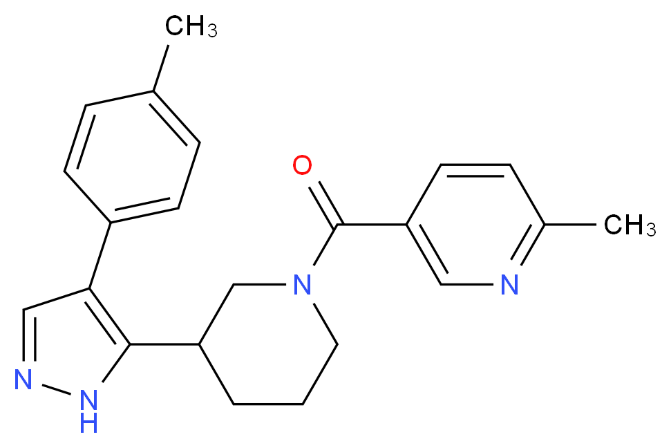 2-methyl-5-({3-[4-(4-methylphenyl)-1H-pyrazol-5-yl]piperidin-1-yl}carbonyl)pyridine_Molecular_structure_CAS_)
