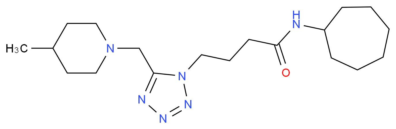N-cycloheptyl-4-{5-[(4-methyl-1-piperidinyl)methyl]-1H-tetrazol-1-yl}butanamide_Molecular_structure_CAS_)