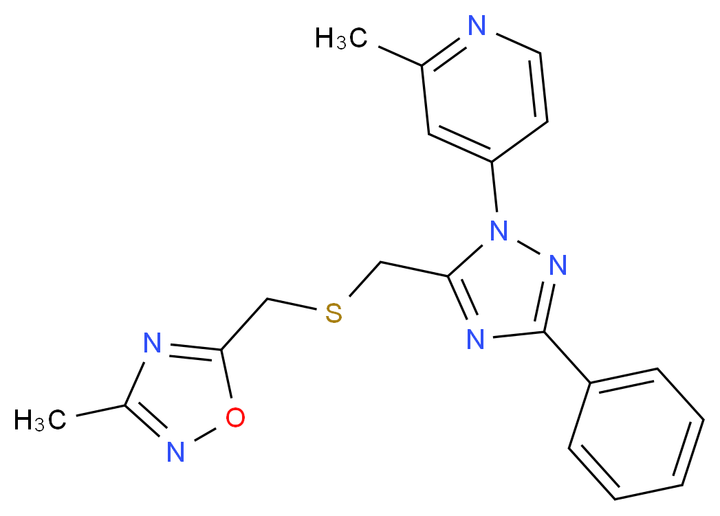 2-methyl-4-[5-({[(3-methyl-1,2,4-oxadiazol-5-yl)methyl]thio}methyl)-3-phenyl-1H-1,2,4-triazol-1-yl]pyridine_Molecular_structure_CAS_)