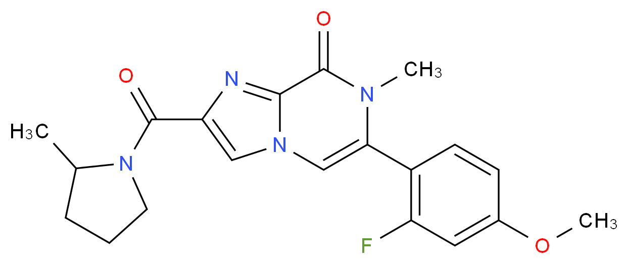 6-(2-fluoro-4-methoxyphenyl)-7-methyl-2-[(2-methylpyrrolidin-1-yl)carbonyl]imidazo[1,2-a]pyrazin-8(7H)-one_Molecular_structure_CAS_)