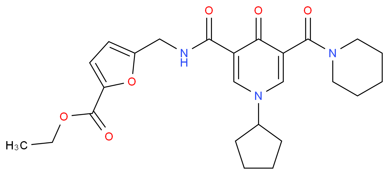 ethyl 5-[({[1-cyclopentyl-4-oxo-5-(1-piperidinylcarbonyl)-1,4-dihydro-3-pyridinyl]carbonyl}amino)methyl]-2-furoate_Molecular_structure_CAS_)