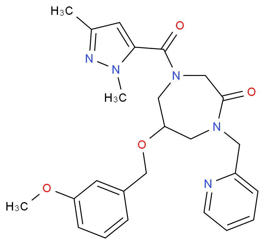 4-[(1,3-dimethyl-1H-pyrazol-5-yl)carbonyl]-6-[(3-methoxybenzyl)oxy]-1-(2-pyridinylmethyl)-1,4-diazepan-2-one_Molecular_structure_CAS_)