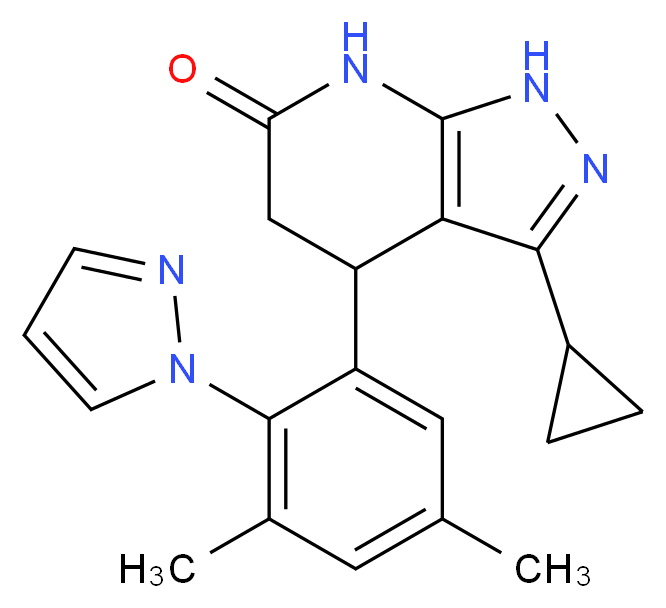 3-cyclopropyl-4-[3,5-dimethyl-2-(1H-pyrazol-1-yl)phenyl]-1,4,5,7-tetrahydro-6H-pyrazolo[3,4-b]pyridin-6-one_Molecular_structure_CAS_)
