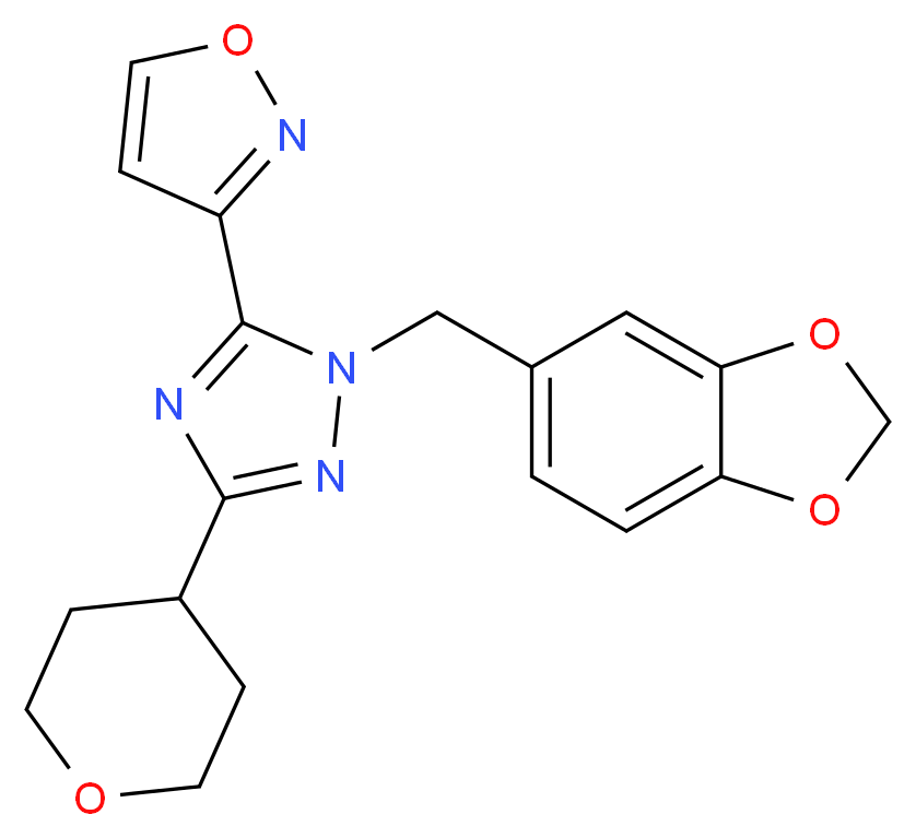 1-(1,3-benzodioxol-5-ylmethyl)-5-isoxazol-3-yl-3-(tetrahydro-2H-pyran-4-yl)-1H-1,2,4-triazole_Molecular_structure_CAS_)