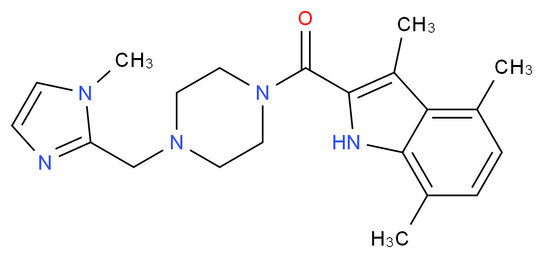 3,4,7-trimethyl-2-({4-[(1-methyl-1H-imidazol-2-yl)methyl]-1-piperazinyl}carbonyl)-1H-indole_Molecular_structure_CAS_)