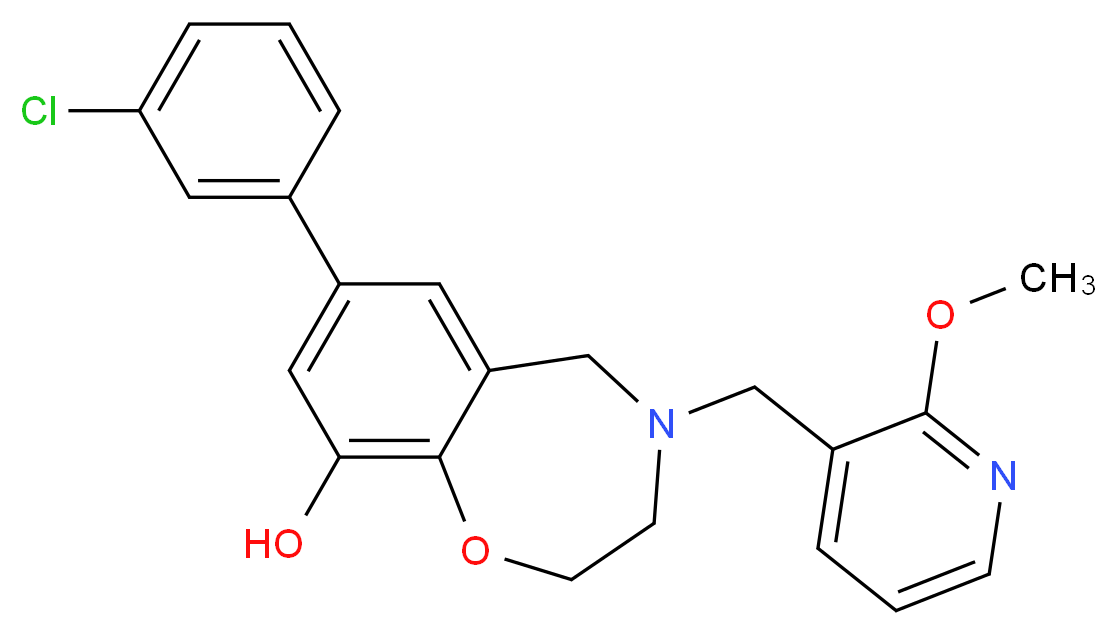 7-(3-chlorophenyl)-4-[(2-methoxypyridin-3-yl)methyl]-2,3,4,5-tetrahydro-1,4-benzoxazepin-9-ol_Molecular_structure_CAS_)