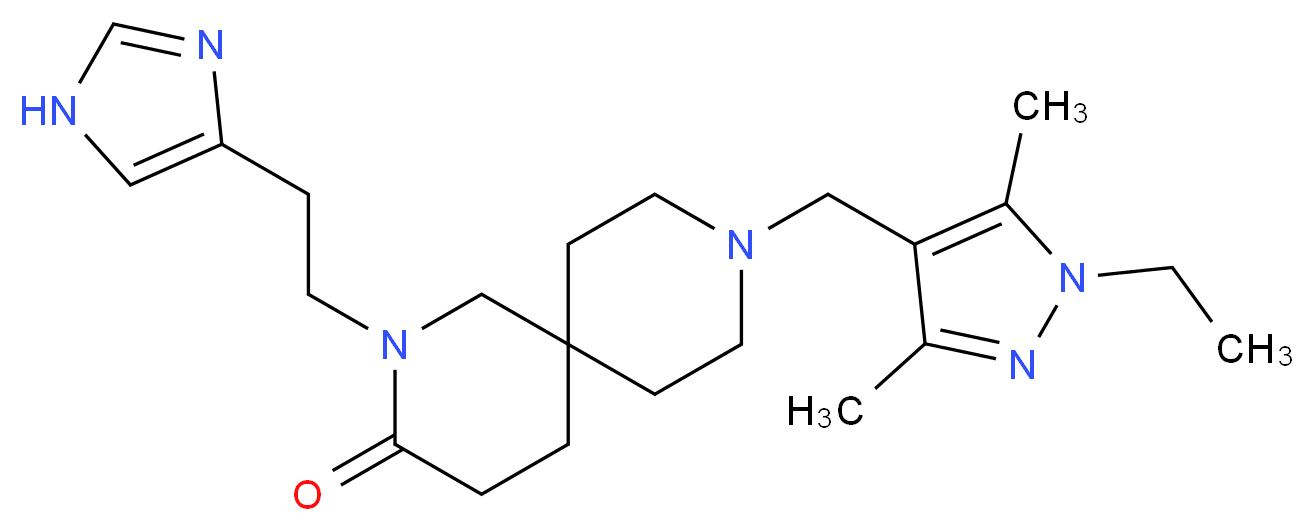 9-[(1-ethyl-3,5-dimethyl-1H-pyrazol-4-yl)methyl]-2-[2-(1H-imidazol-4-yl)ethyl]-2,9-diazaspiro[5.5]undecan-3-one_Molecular_structure_CAS_)