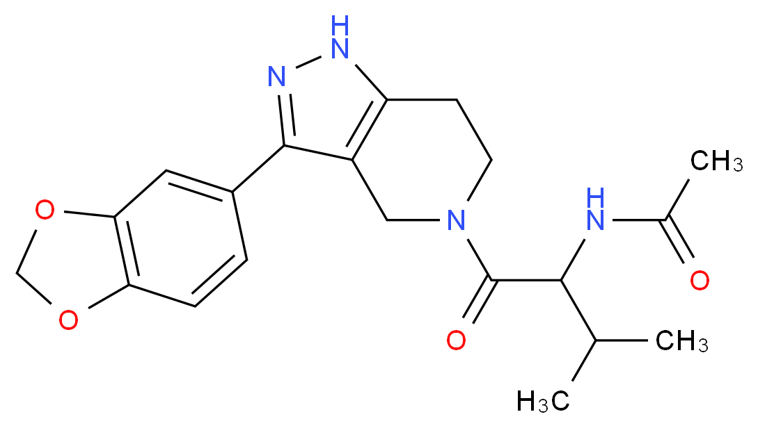 N-(1-{[3-(1,3-benzodioxol-5-yl)-1,4,6,7-tetrahydro-5H-pyrazolo[4,3-c]pyridin-5-yl]carbonyl}-2-methylpropyl)acetamide (non-preferred name)_Molecular_structure_CAS_)