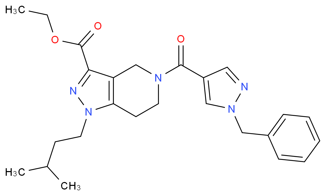 ethyl 5-[(1-benzyl-1H-pyrazol-4-yl)carbonyl]-1-(3-methylbutyl)-4,5,6,7-tetrahydro-1H-pyrazolo[4,3-c]pyridine-3-carboxylate_Molecular_structure_CAS_)