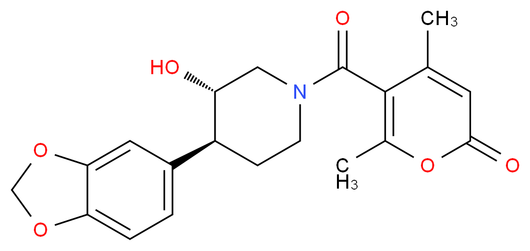 5-{[(3S*,4S*)-4-(1,3-benzodioxol-5-yl)-3-hydroxypiperidin-1-yl]carbonyl}-4,6-dimethyl-2H-pyran-2-one_Molecular_structure_CAS_)