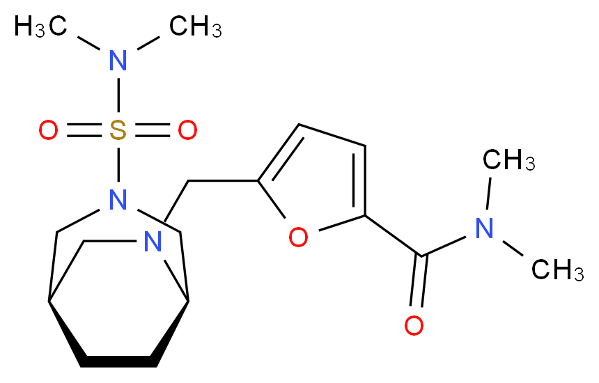 5-({(1R*,5R*)-3-[(dimethylamino)sulfonyl]-3,6-diazabicyclo[3.2.2]non-6-yl}methyl)-N,N-dimethyl-2-furamide_Molecular_structure_CAS_)