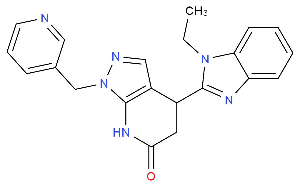 4-(1-ethyl-1H-benzimidazol-2-yl)-1-(pyridin-3-ylmethyl)-1,4,5,7-tetrahydro-6H-pyrazolo[3,4-b]pyridin-6-one_Molecular_structure_CAS_)