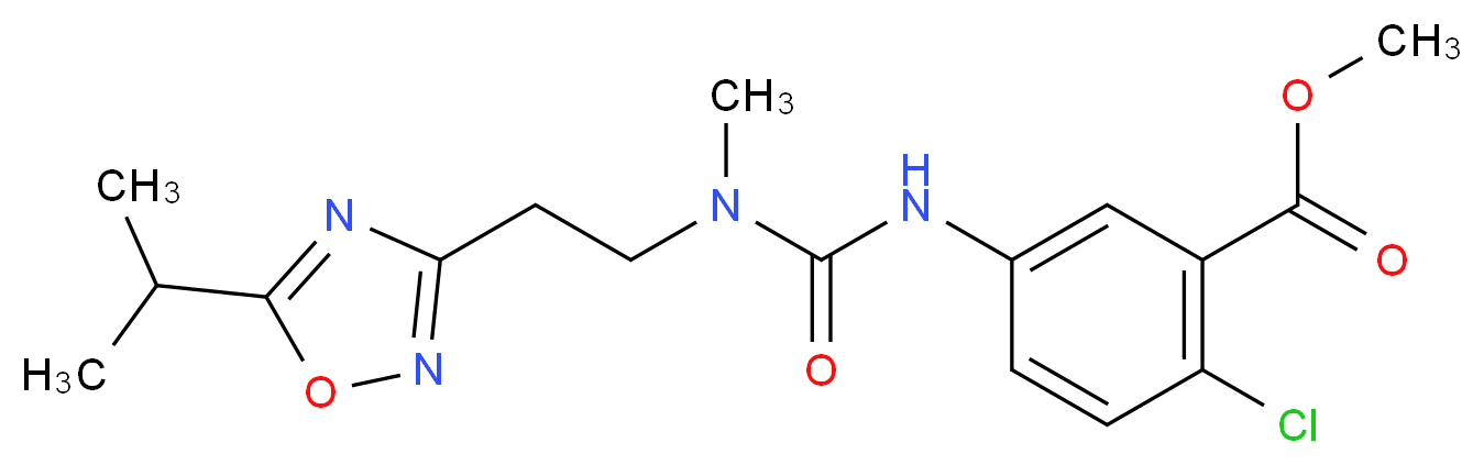 methyl 2-chloro-5-({[[2-(5-isopropyl-1,2,4-oxadiazol-3-yl)ethyl](methyl)amino]carbonyl}amino)benzoate_Molecular_structure_CAS_)