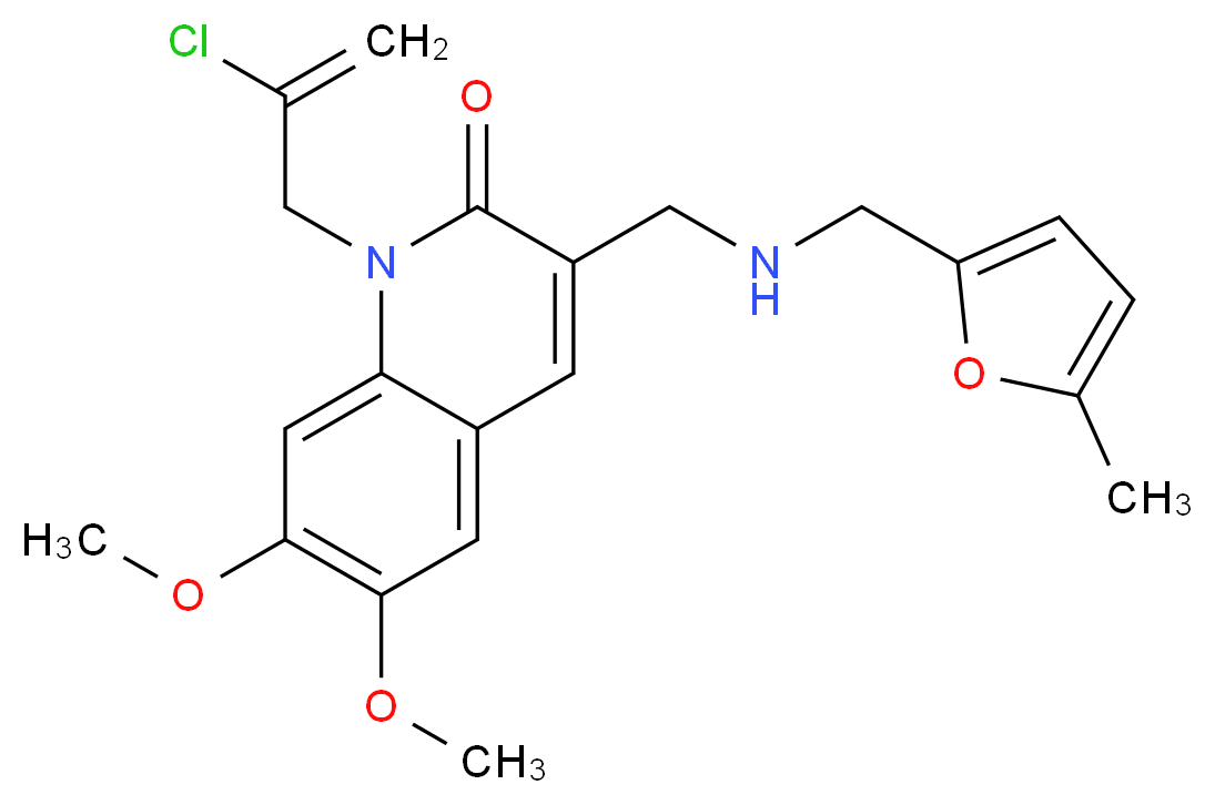 1-(2-chloro-2-propen-1-yl)-6,7-dimethoxy-3-({[(5-methyl-2-furyl)methyl]amino}methyl)-2(1H)-quinolinone_Molecular_structure_CAS_)