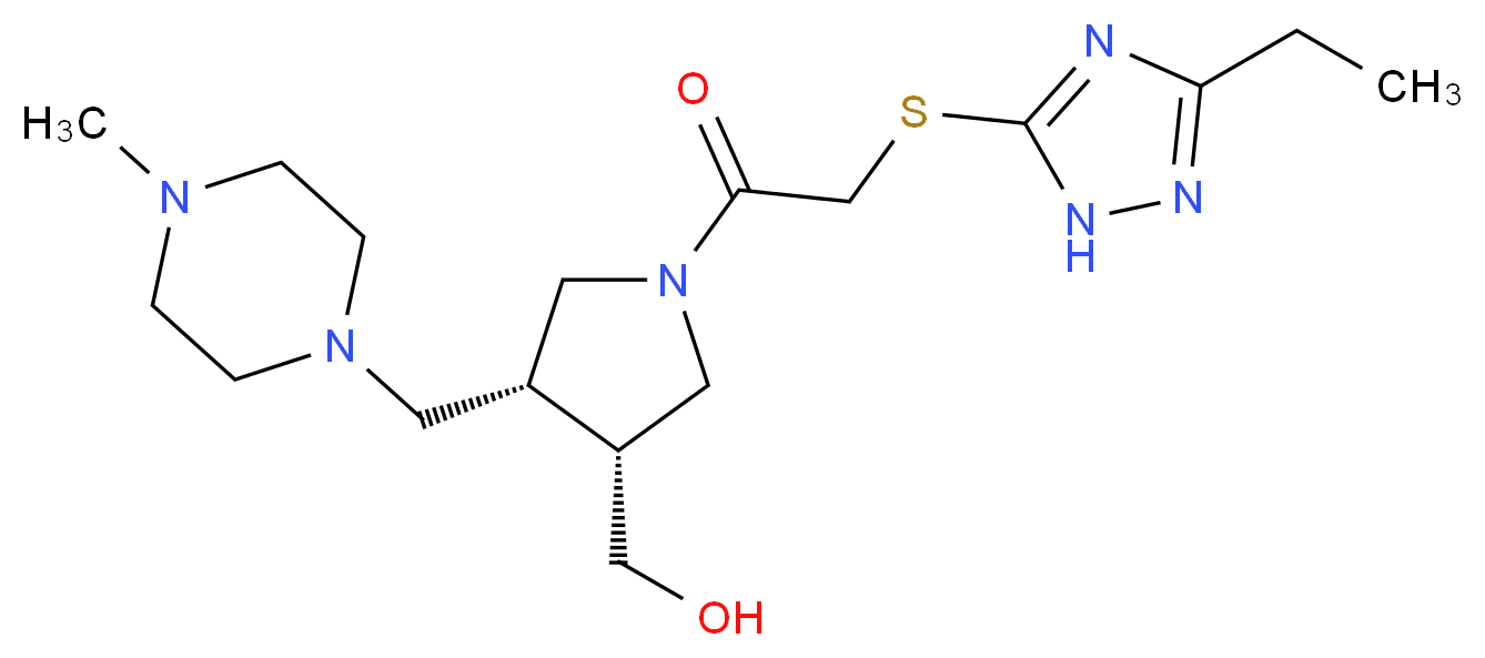 {(3R*,4R*)-1-{[(3-ethyl-1H-1,2,4-triazol-5-yl)thio]acetyl}-4-[(4-methylpiperazin-1-yl)methyl]pyrrolidin-3-yl}methanol_Molecular_structure_CAS_)