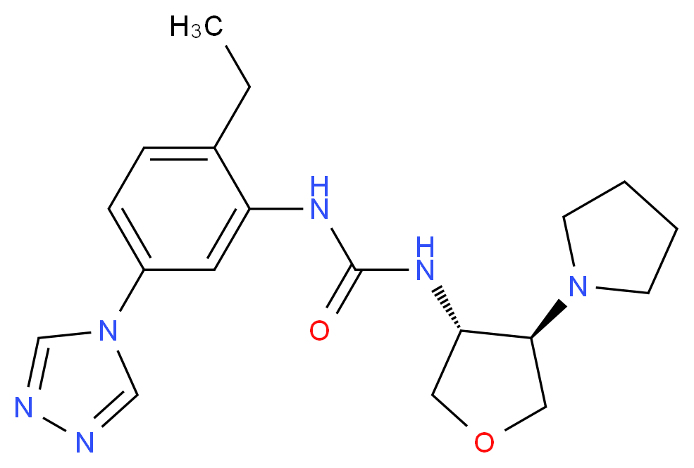 N-[2-ethyl-5-(4H-1,2,4-triazol-4-yl)phenyl]-N'-[(3R*,4R*)-4-pyrrolidin-1-yltetrahydrofuran-3-yl]urea_Molecular_structure_CAS_)