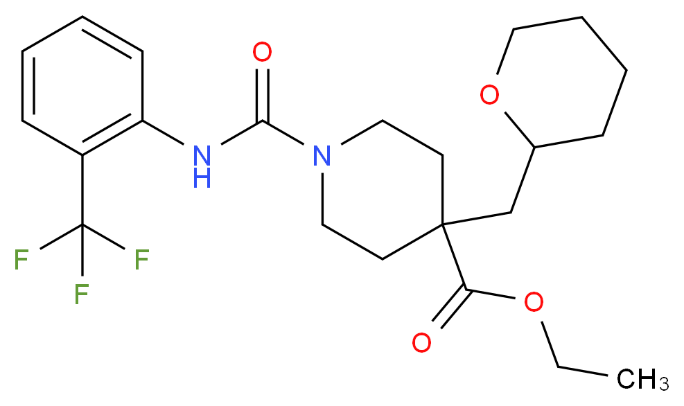 ethyl 4-(tetrahydro-2H-pyran-2-ylmethyl)-1-({[2-(trifluoromethyl)phenyl]amino}carbonyl)-4-piperidinecarboxylate_Molecular_structure_CAS_)