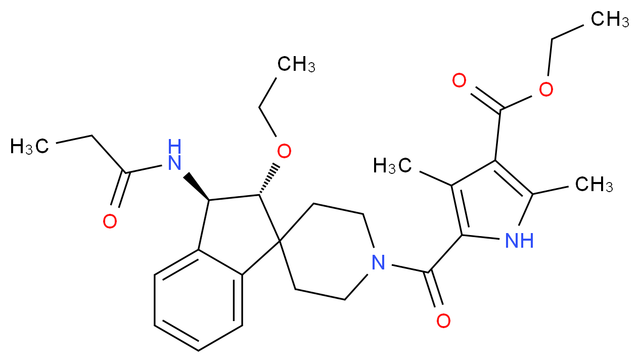 ethyl 5-{[(2R*,3R*)-2-ethoxy-3-(propionylamino)-2,3-dihydro-1'H-spiro[indene-1,4'-piperidin]-1'-yl]carbonyl}-2,4-dimethyl-1H-pyrrole-3-carboxylate_Molecular_structure_CAS_)