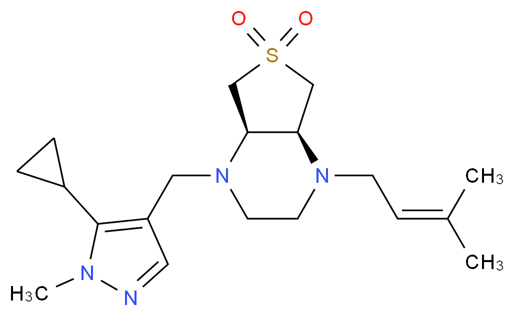 (4aS*,7aR*)-1-[(5-cyclopropyl-1-methyl-1H-pyrazol-4-yl)methyl]-4-(3-methyl-2-buten-1-yl)octahydrothieno[3,4-b]pyrazine 6,6-dioxide_Molecular_structure_CAS_)