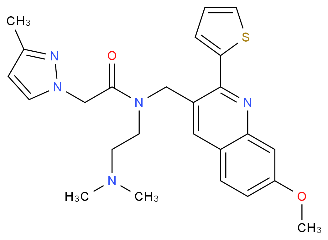 N-[2-(dimethylamino)ethyl]-N-{[7-methoxy-2-(2-thienyl)-3-quinolinyl]methyl}-2-(3-methyl-1H-pyrazol-1-yl)acetamide_Molecular_structure_CAS_)